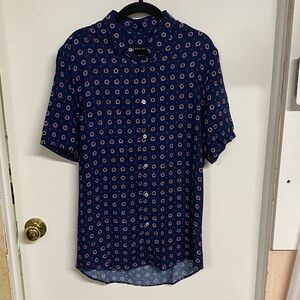 Zara Navy and Red Patterned Men's Shirt